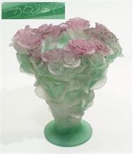 DAUM Pate-de-Verre "Roses" Vase. France.