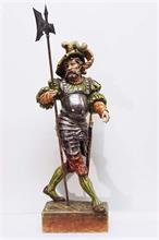 Imposante Figur "Landsknecht  mit Hellelbarde und Schwert".