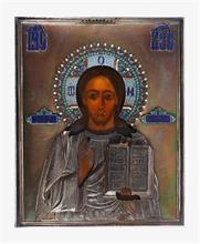 Christus Pantokrator mit Silberrisa, 84 zolotnik, emailliert