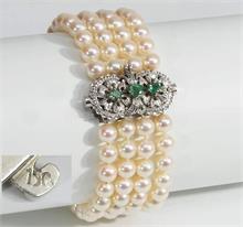Akoya Perlen-Armband mit Smaragden.