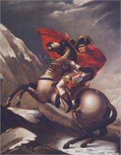 Napoleon Bonaparte beim Überschreiten der Alpen am Großen Sankt Bernhard.