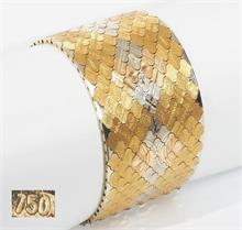 Repräsentatives Armband mit tricoloren Gliedern, 750er Gold.
