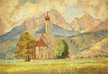 PIPPEL, Otto.  "St. Coloman" bei Schwangau mit Tannheimer Gebirge