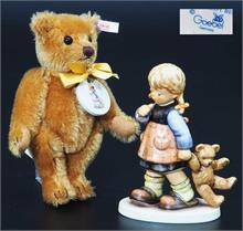 Hummel-Figurengruppe, Fa. Geobel,  "Mein Liebling"  mit Steiff-Teddybär.