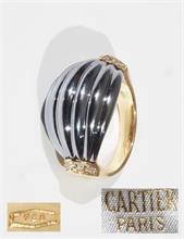 CARTIER Ring mit mittig geschnittenem Hämatit und seitlichen Diamanten.