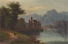 SCHMITZ, Carl Ludwig.   Schloss Chillon  am Ufer des Genfersees