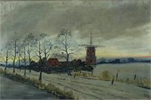 Holländische Winterlandschaft mit Mühle.  Ende 19./Anfang 20. Jh. 
