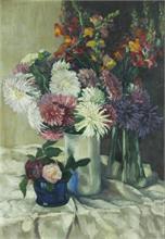 Blumenstilleben mit  vier  Vasen. 