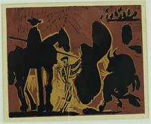 "Danseurs et musicienne". Original Linolschnitt  von Pablo Picasso. 