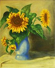 Moser, Kurt.   Stilleben Sonnenblumen in blauer Vase. 