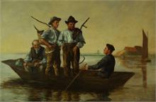 Paoletti, Antonio.    1834 Venedig  - 1912  Venedig.   Bauern auf dem Fährkahn in der Lagune von Venedig.