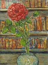 von BRANCA, Hedwig  1890 -  1985. Rose vor Bücherwand.