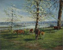FRITZSCHING, Alfred.  (1935).  Pferde in Frühlingslandschaft. 