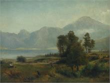 Romantische  Gebirgsseelandschaft. Mitte 19. Jahrhundert. 