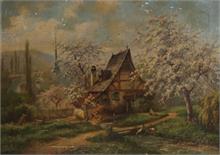 Frühling auf dem Bauernhof.  Um1880/1900. 
