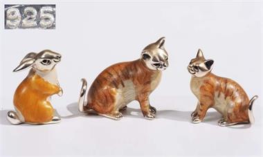 Drei Tier-Miniaturen. "Zwei Katzen, ein Hase".
