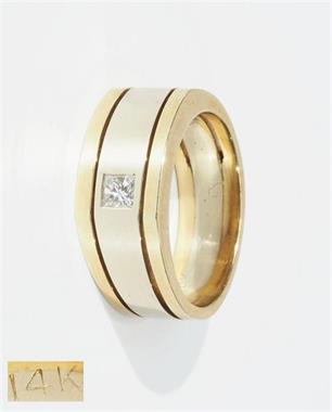 Solitärring (Unisex)-Ring, 585er Gelb-und Weißgold mit einem kleinen Princess-Diamant