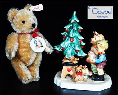 Hummel-Figurengruppe, Fa. Geobel,  "Am Weihnachtsbaum" mit Steiff-Teddybär.