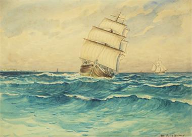 DIEMER, Michael Zeno.   1867 München - 1939 Oberammergau. Segelschiffe vor der Küste.