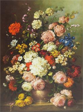 Blumenstillleben in Vase ,  im altmeisterlichen Stil des 18. /19. Jahrhundert.