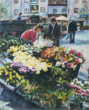 Schreyer, Wilhelm.  1890 - .  Holländischer Blumenmarkt. 