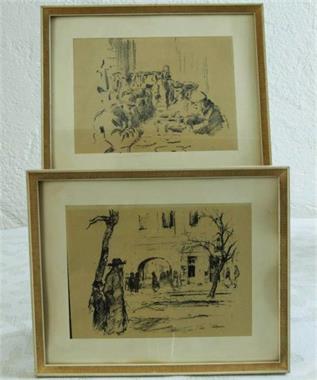 Oppler, Ernst.  1867 - 1929.  Paar  Lithografien.  um 1920.   Spaziergang und Kantine. 