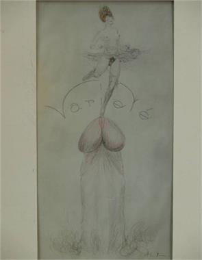 Erotische Zeichnung "Varieté". 